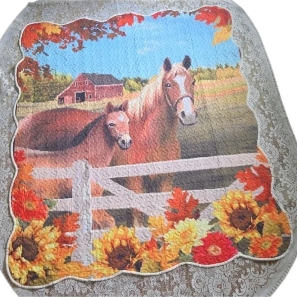 Horse Themed Quilted Throw Blanket 50